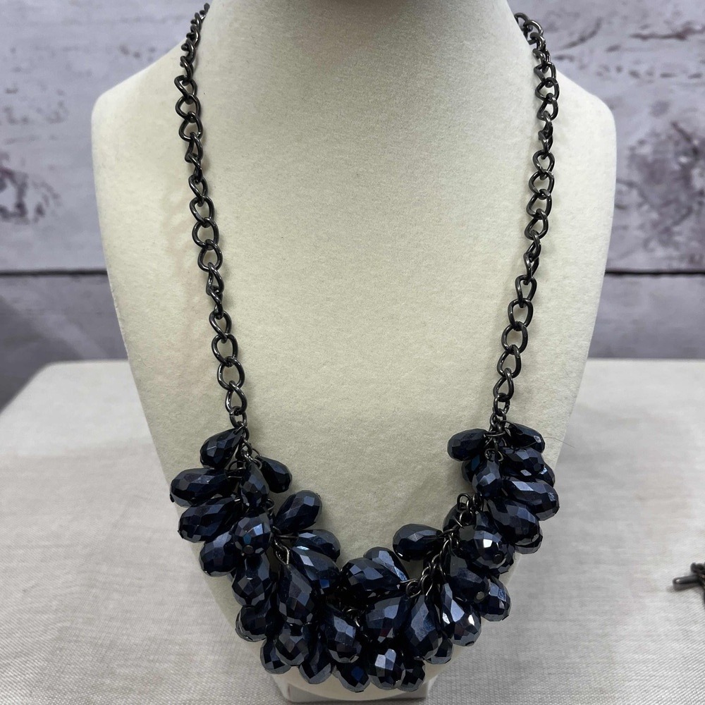 Simply Vera Wang Black Crystal Beaded Cluster Bib Necklace 12‎ Inches